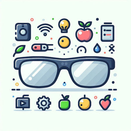 Glasses and technology icons set. Vector illustration in flat style.のイラスト素材
