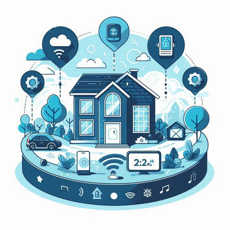 Smart home concept. Internet of things, smart home, smart house, smart car, smart home, smart home, smart home, smart home, smart home. Vector illustration.のイラスト素材