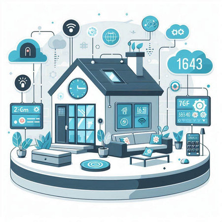 Vector illustration of smart home. Electronic devices. Internet of things concept.のイラスト素材