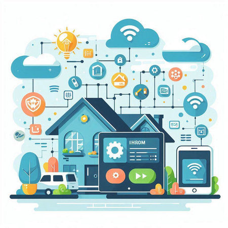 Smart home and internet of things concept. Vector illustration in flat styleのイラスト素材