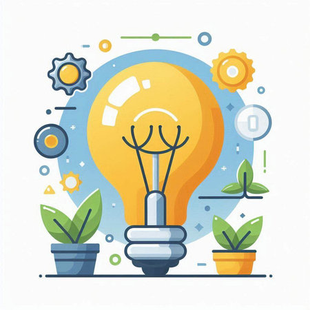 Light bulb with gear and plant. Creative idea concept. Vector illustrationのイラスト素材