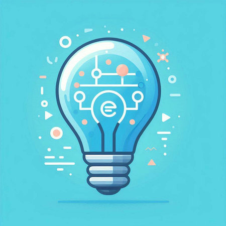 Light bulb with circuit on blue background. Vector illustration in flat style.のイラスト素材