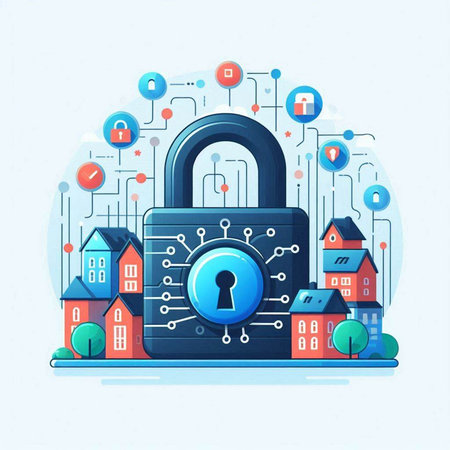 Cyber security concept. Vector illustration in flat design style on blue backgroundのイラスト素材