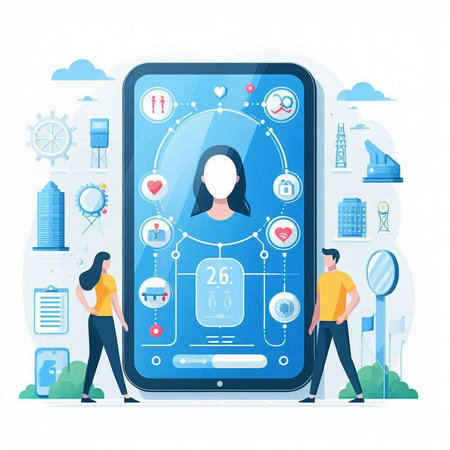 Smartphone with application for navigation. User interface with icons. Vector illustration in flat styleのイラスト素材