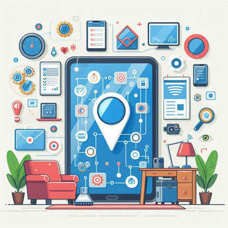 Flat design modern vector illustration concept of online shopping, e-commerce, social media marketing, mobile apps, business strategy, digital marketing.のイラスト素材