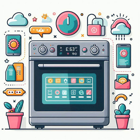 Modern household appliances in flat line style. Modern household appliances and electronics. Vector illustrationのイラスト素材