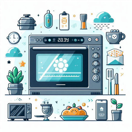 Kitchen equipment. Electronic kitchen appliances. Vector illustration in flat styleのイラスト素材