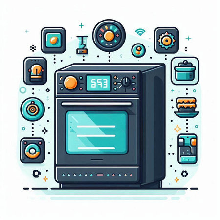 Vector illustration of modern flat line design concept of household appliances and electronics.のイラスト素材