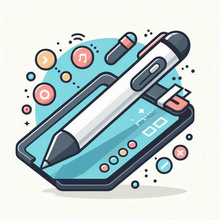 Pencil and tablet icon in flat design style. Vector illustration.のイラスト素材