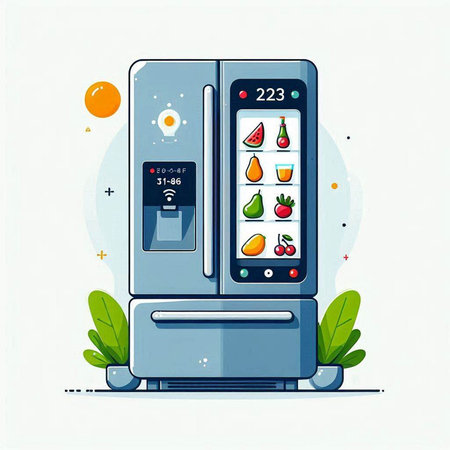 Illustration of a Vending Machine with fruits and vegetables on a white backgroundのイラスト素材