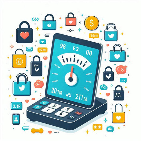 Mobile phone with credit card and security related icons. Vector illustration.のイラスト素材