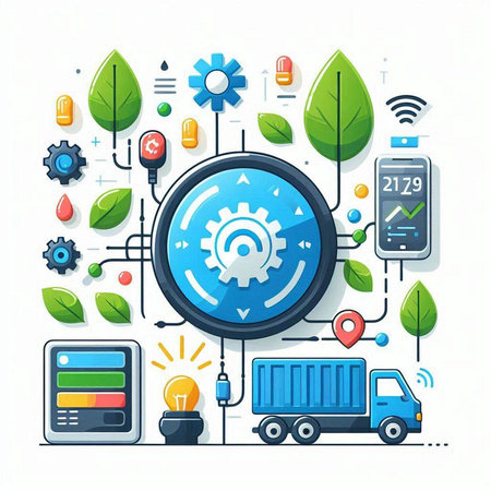 Vector illustration of modern flat design concept of logistics and transportation. Colorful icons on white background.のイラスト素材