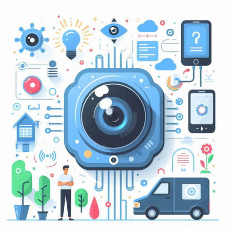 Vector illustration of modern flat design concept of camera, smart home and smart city.のイラスト素材