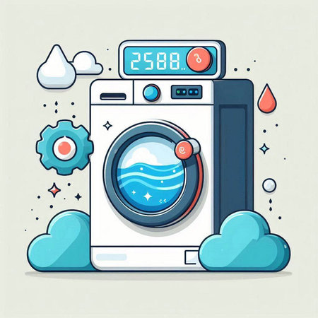Vector illustration of washing machine and cloud computing. Flat design style.のイラスト素材