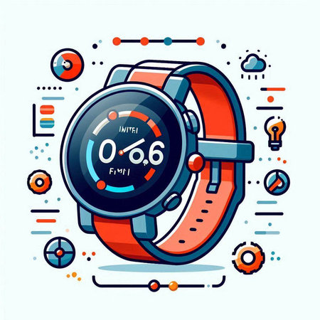 Smart watch with a timer. Vector illustration in thin line style.のイラスト素材