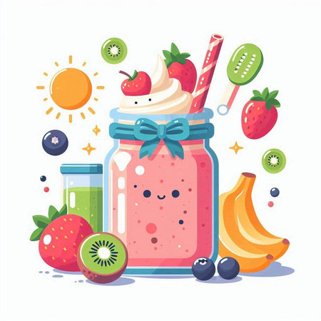 Smoothie in a jar with fruits and berries. Vector illustration.のイラスト素材