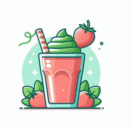Strawberry smoothie in a glass with a straw. Vector illustration.のイラスト素材