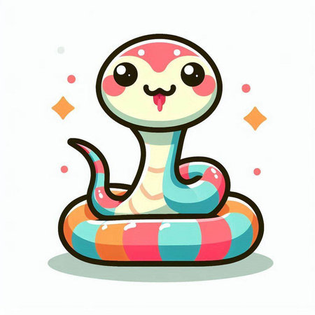 Cute cartoon snake character. Vector illustration isolated on white background.のイラスト素材