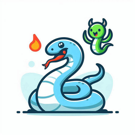 Cute cartoon snake character. Vector illustration in flat cartoon style.のイラスト素材