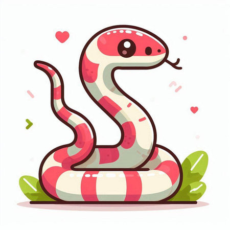 Cute cartoon snake with hearts. Vector illustration in flat style.のイラスト素材