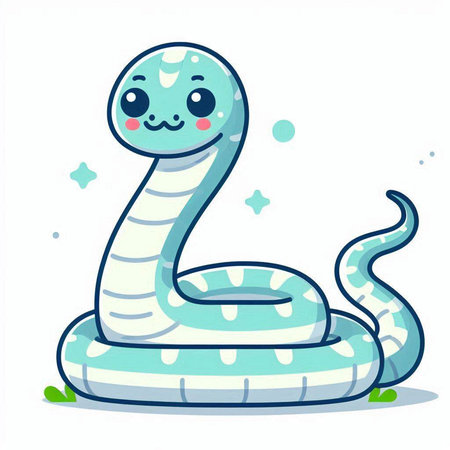 Cute cartoon snake. Vector illustration isolated on a white background.のイラスト素材