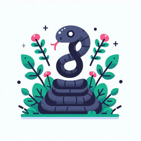 Cute snake in the forest. Vector illustration in flat style.のイラスト素材