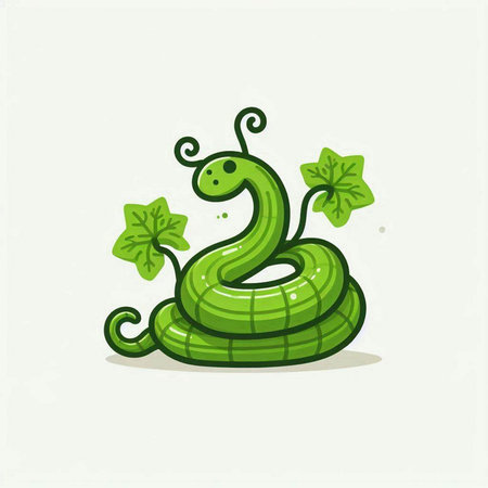 Illustration of a green snake with clover leaves on a white backgroundのイラスト素材
