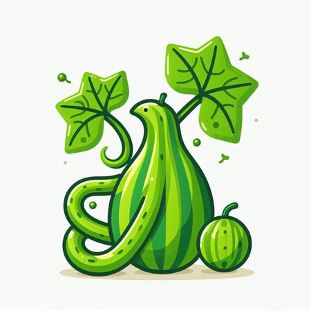 Funny watermelon with green leaves on white background. Vector illustration.のイラスト素材