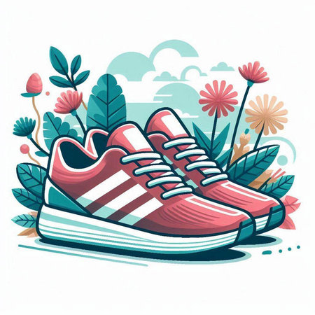 Sneakers and flowers. Vector illustration in retro style on white background.のイラスト素材
