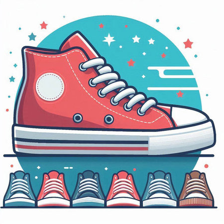 Sneakers on the background of the starry sky. Vector illustrationのイラスト素材