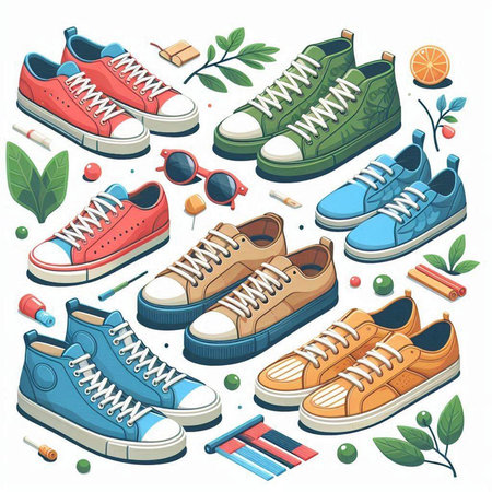 Set of sneakers on a white background. Vector illustration in cartoon style.のイラスト素材