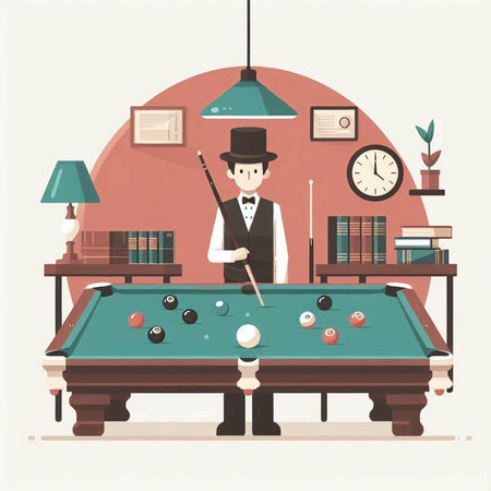 Playing billiards. Vector illustration of a man playing billiards.のイラスト素材