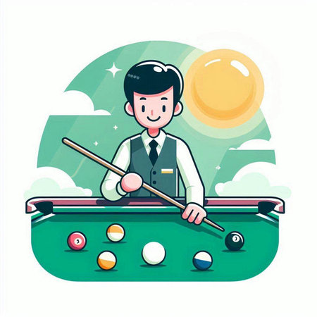 Businessman playing billiards in the pool. Vector illustration.のイラスト素材