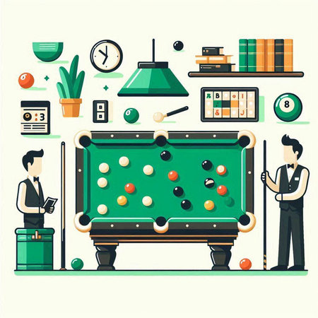 Billiards flat vector illustration. Billiard club, billiards game.のイラスト素材