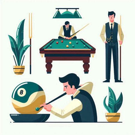 Billiards and snooker players. Vector illustration in flat styleのイラスト素材