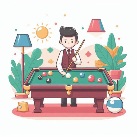 Illustration of a man playing billiards in a flat designのイラスト素材