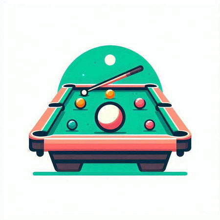 Billiard table with balls and cue. Vector illustration in cartoon style.のイラスト素材