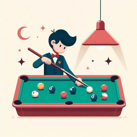 Young man playing billiards. Vector illustration in retro style.のイラスト素材