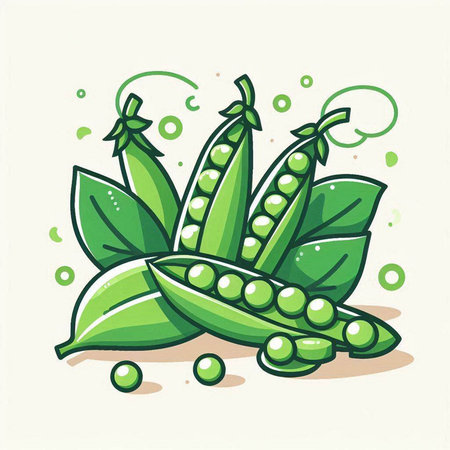 Pea pods with green leaves on white background. Vector illustration.のイラスト素材