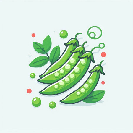 Fresh green peas with leaves and seeds. Vector illustration in cartoon style.のイラスト素材