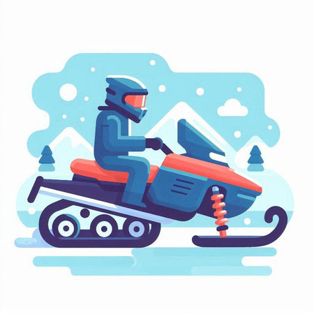 Snowmobile. Winter sports. Vector illustration in a flat style.のイラスト素材