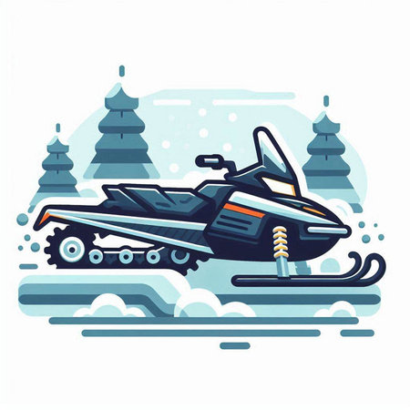 Snowmobile. Snowmobiling. Vector illustration in flat style.のイラスト素材