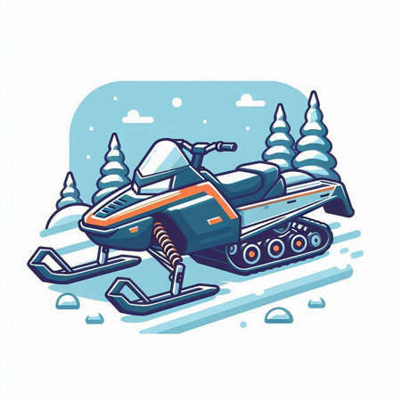 Snowmobile in the mountains. Vector illustration of a snowmobile.のイラスト素材