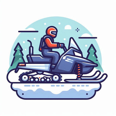 Snowmobile. Winter sport. Vector illustration in a flat style.のイラスト素材