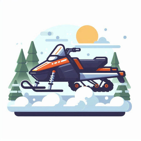 Snowmobile in the forest. Vector illustration in a flat style.のイラスト素材