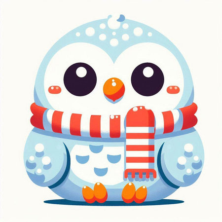 Cute cartoon penguin in scarf and hat. Vector illustration.のイラスト素材