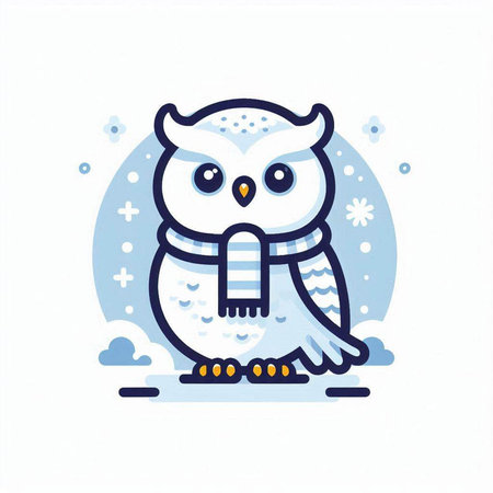 Cute winter owl vector illustration in flat line style. Cute cartoon animal.のイラスト素材