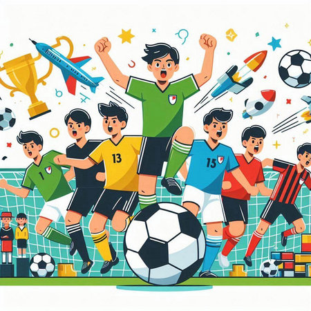 Soccer players on the field. Soccer game. Vector illustration.のイラスト素材