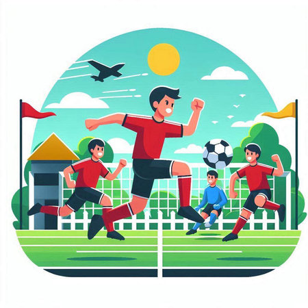 Soccer players in action, cartoon vector illustration on white background.のイラスト素材