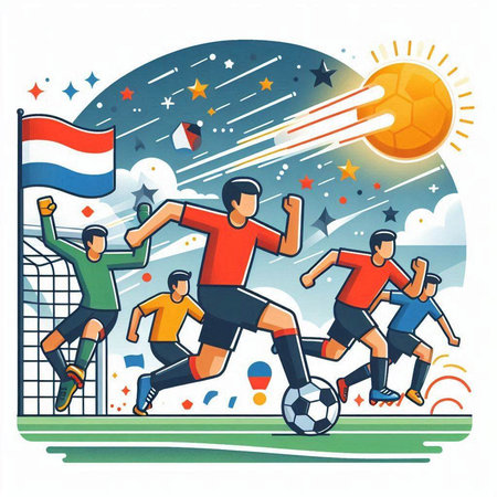 Soccer players in action on the field. Vector illustration in flat styleのイラスト素材
